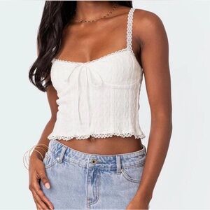 Edikted White Lace Trim Crop Top